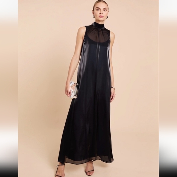 Caara Dresses & Skirts - CAARA Dark Navy Alette Dress Organza High Neck Back Bow Detail Medium NWT